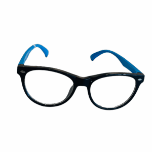 Óculos Redondo Preto com Hastes Azuis