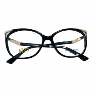Óculos de Grau Redondo Preto com Detalhes Dourados